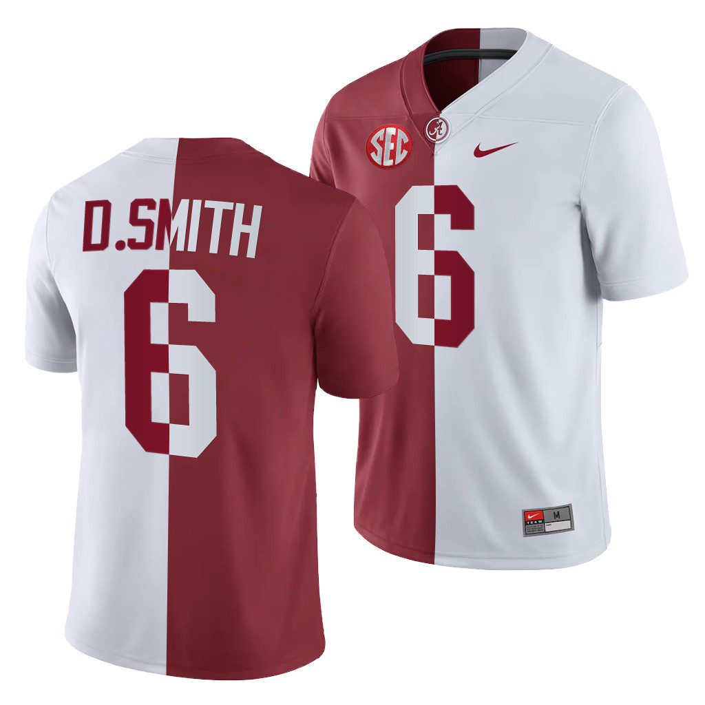 Men's Alabama Crimson Tide DeVonta Smith #6 Crimson White Split NCAA College Football Jersey